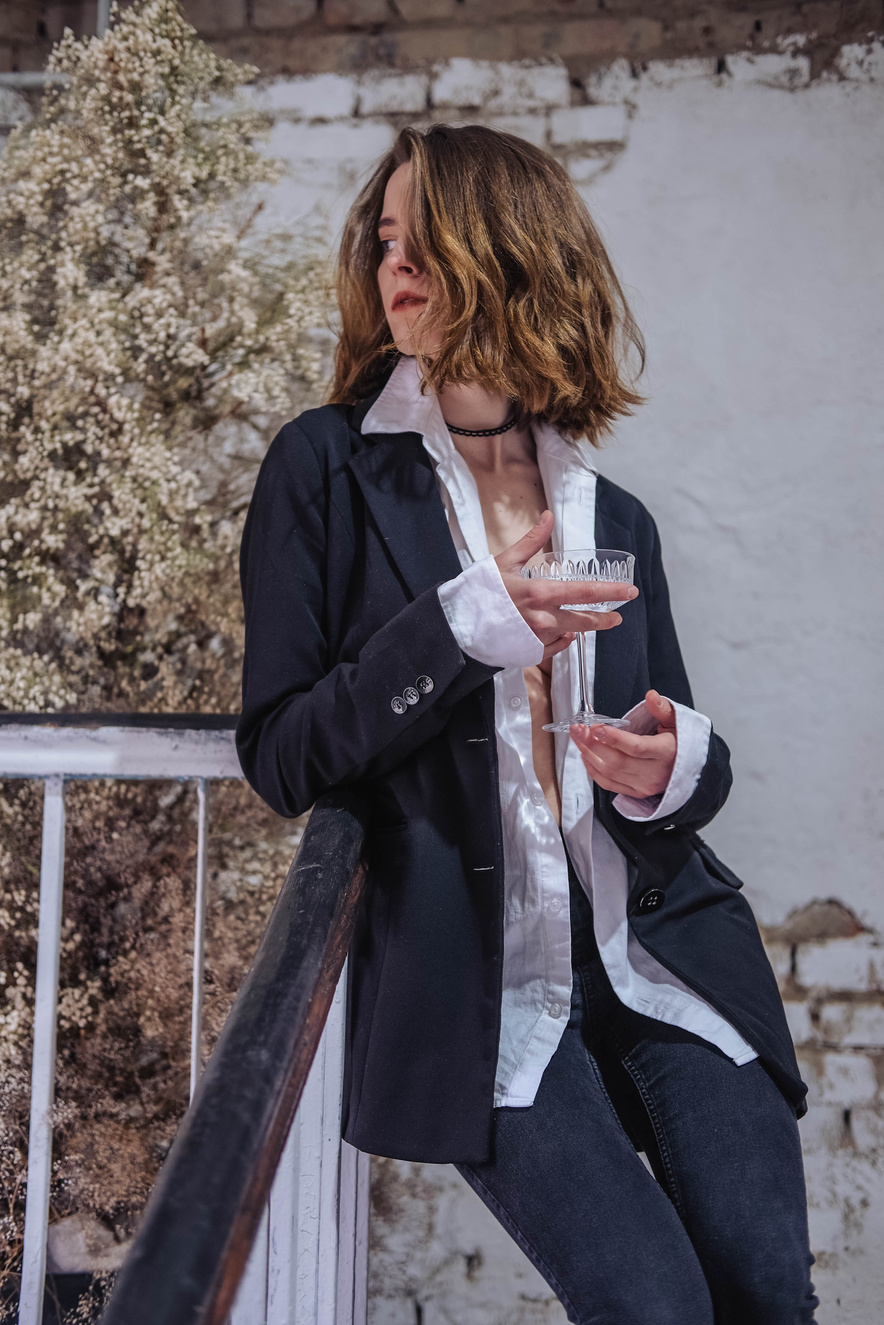 Girl in Fashion Clothes with Aesthetic Glass